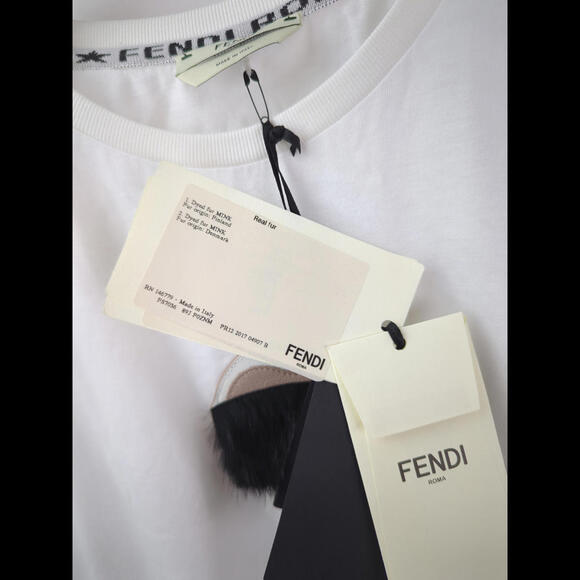 [SOLD] $1295 NWT FENDI x KARL LAGERFELD Men's Sz M Mink Fur Trim White T-Shirt - Picture 5 of 8